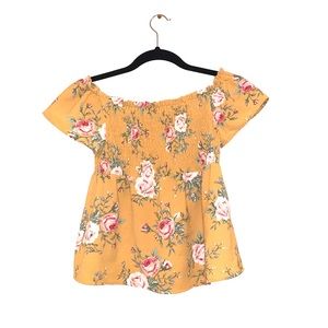 Smocked off the shoulder yellow floral top